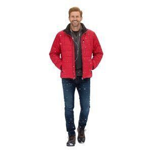 Lands' End Red Primaloft Quilted Puffer Jacket Outdoors Ski Zip Pockets Size M